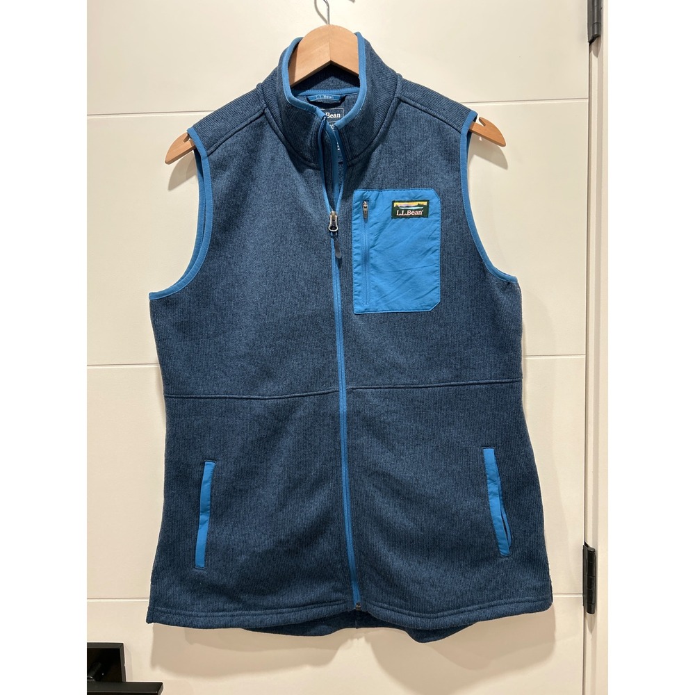 LL Bean Sweater Fleece Vest Womens Large Blue Full Zip 511766 Outdoor Layer